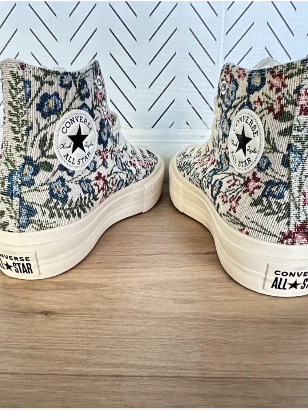Converse Chuck Taylor High-Top Canvas Sneakers in Cream and Blue